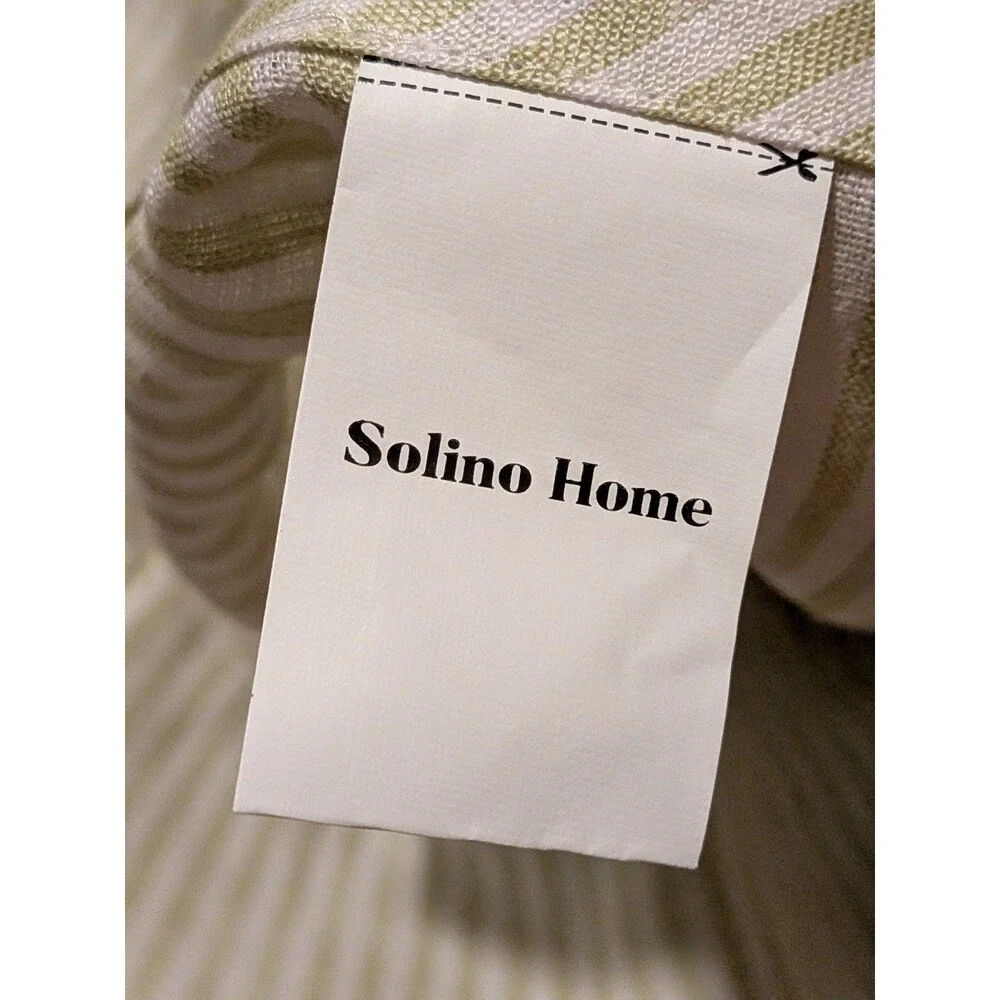 100% Linen Solino Home 60 Inch Diameter Sage Green Narrow Stripe Tablecloth